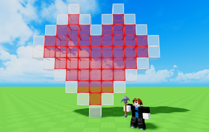 Official Voxel Playground image showing a heart shape assembled from colored blocks